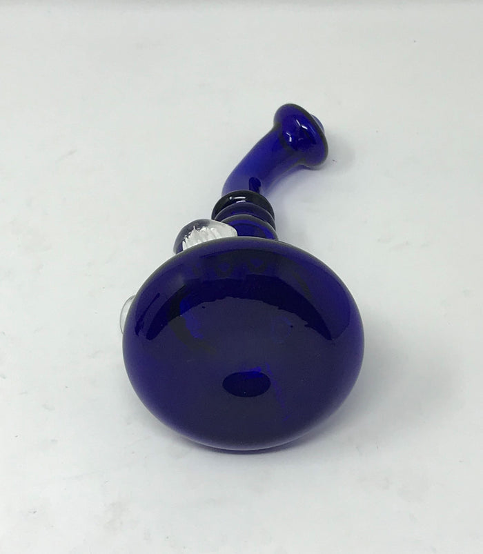 7" Beautiful Thick Blue Glass Beaker Rig w/White Implosion 14mm Blue Bowl - Deep Purple
