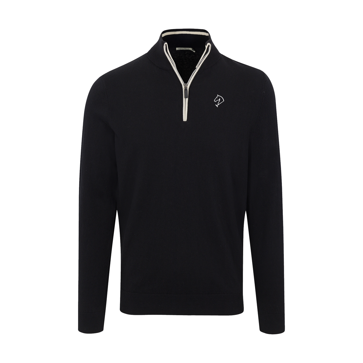 Greenwich Sound Polo Black with White Trim Luxury Touch Cotton and Cashmere Quarter Zip Sweater