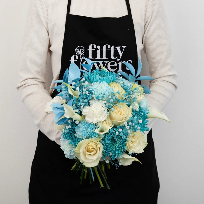 Aqua Bloom Flower Bouquet Apron - Image
