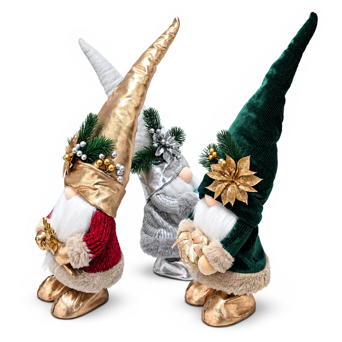 Christmas Luxe Plush Gnome Set of 3, Elegant Emerald Silver 19.3" Holiday Decor