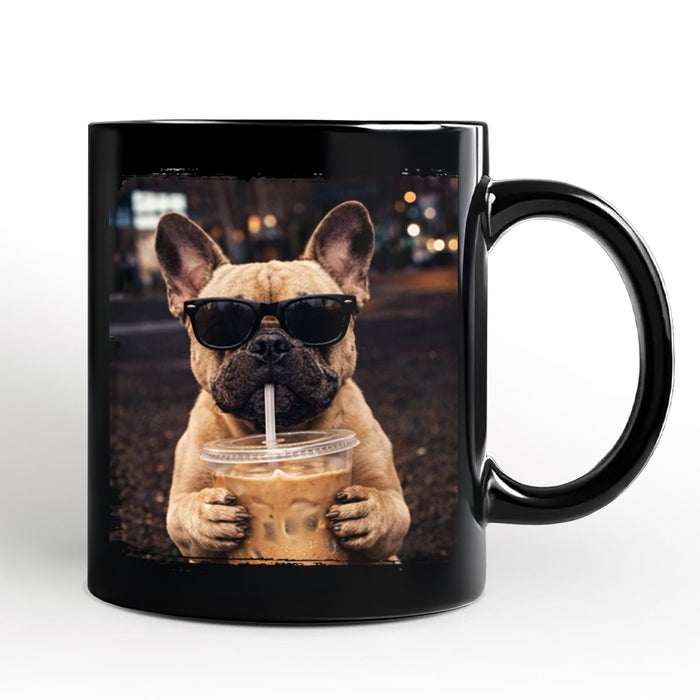 French Bulldog Iced Coffee Mug, Funny Dog Parents Gift Personalized Ceramic Mug OrnamentallyYou