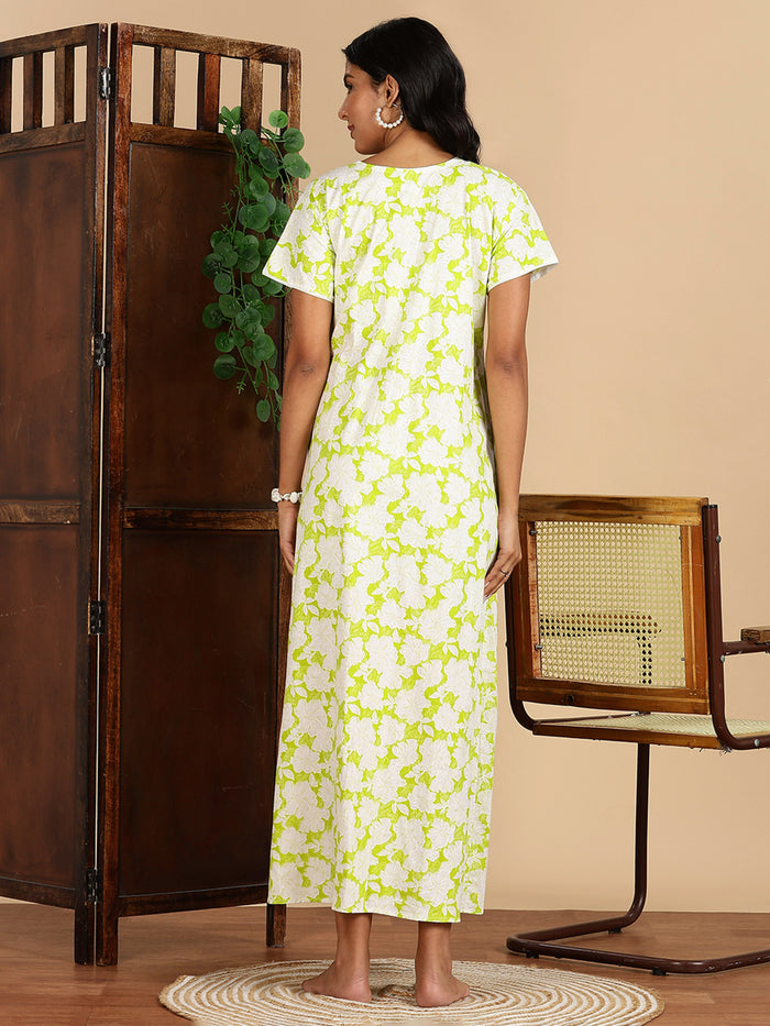 Cozy Lime Green Pure Cotton Nighty For Women