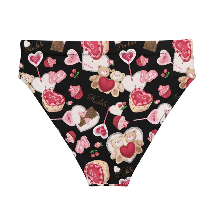 Sugar Sweetheart kawaii high-waisted bikini bottom with cherry-topped cupcakes and hugging teddy bears