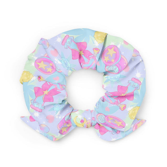 Indica Magica kawaii scrunchie in pastel with winged star-tipped pipes and pastel hearts
