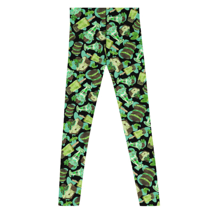 Choco Mint kawaii men's leggings in mint with mint-cream sandwich cookies and mint parfaits