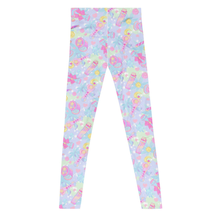 Indica Magica kawaii men's leggings in pastel with winged star-tipped pipes and gold stars
