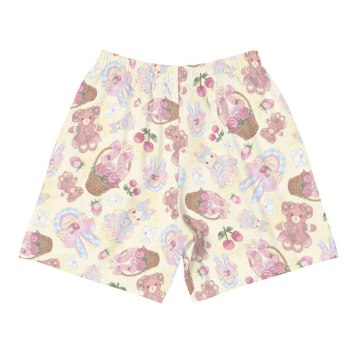 Sweet Teddy kawaii men's athletic shorts in pastel with rose baskets and cherries