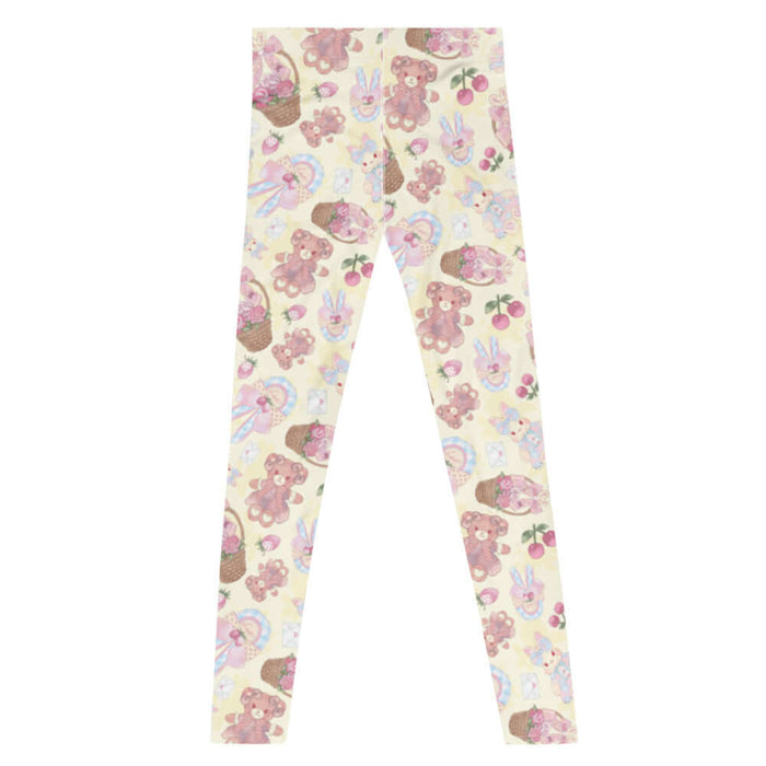 Sweet Teddy kawaii men's leggings in pastel with rose baskets and cherries