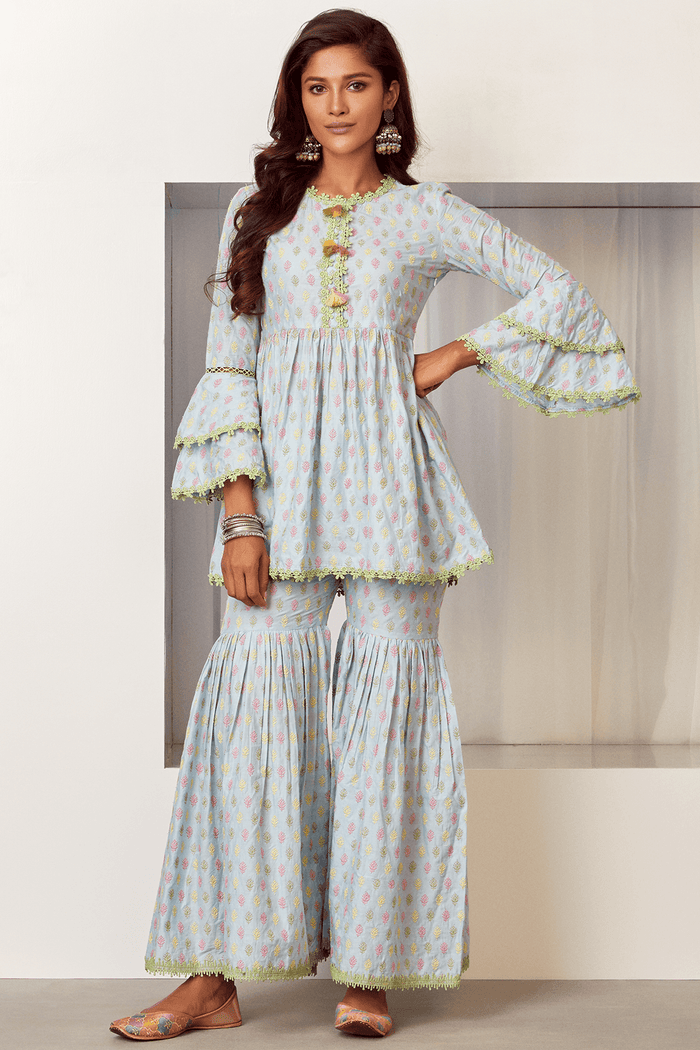 Mulmul Supima Cotton Alpine Light Blue Kurta