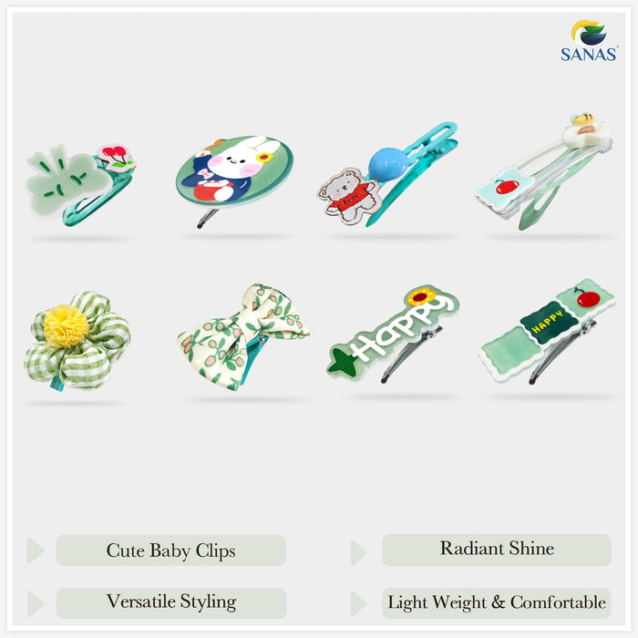 green floral hair barrettes for girls