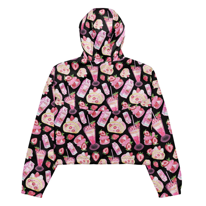 Pink kawaii Strawberry cropped windbreaker with roll cakes and macarons