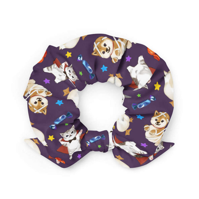 Trick or Treaters alternative scrunchie with ghost bunnies and mummy puppies