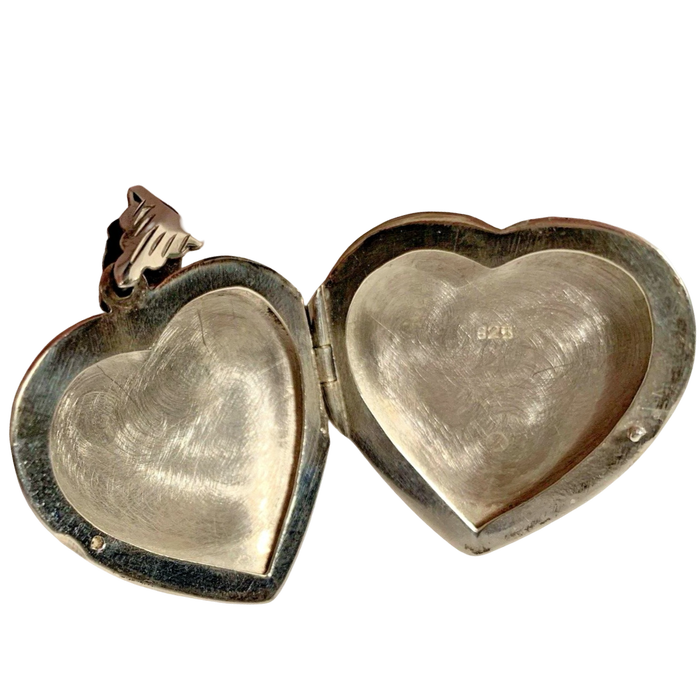 Vintage Sterling Silver Engraved Puffy Heart Locket Pendant