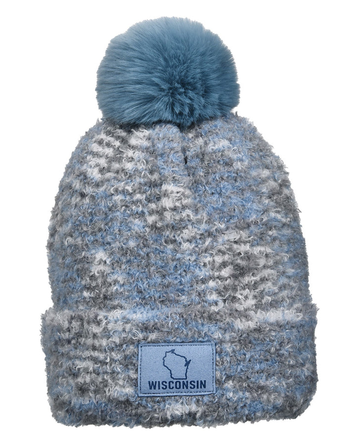 Wisconsin Blue Gray Fuzzy Pom Hat