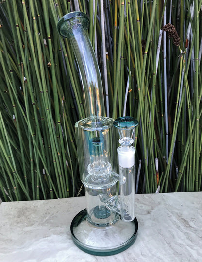 13" Thick Glass Rig Double Shower & Dome Perc w/14mm Male Bowl - Grass