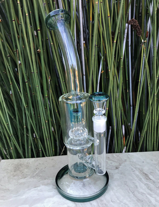 13" Thick Glass Rig Double Shower & Dome Perc w/14mm Male Bowl - Grass