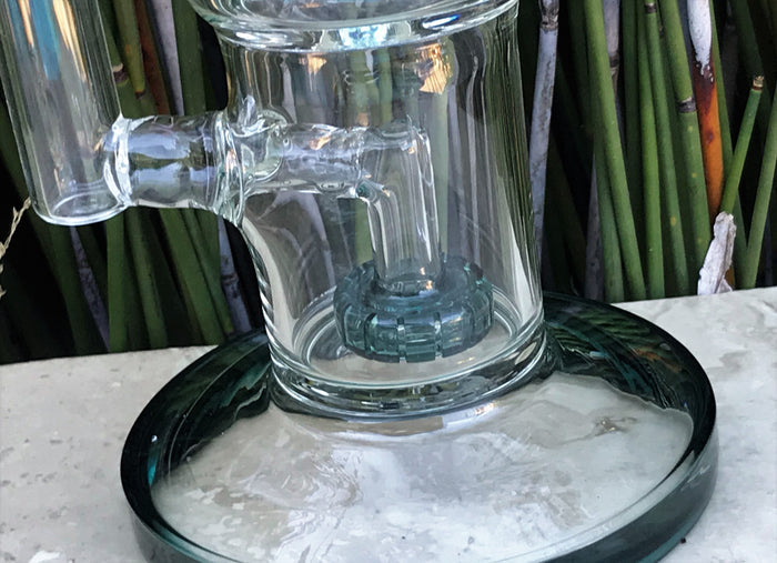13" Thick Glass Rig Double Shower & Dome Perc w/14mm Male Bowl - Grass