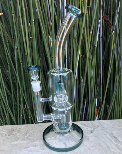 13" Thick Glass Rig Double Shower & Dome Perc w/14mm Male Bowl - Grass
