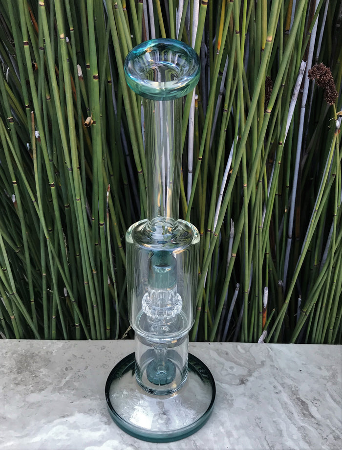 13" Thick Glass Rig Double Shower & Dome Perc w/14mm Male Bowl - Grass