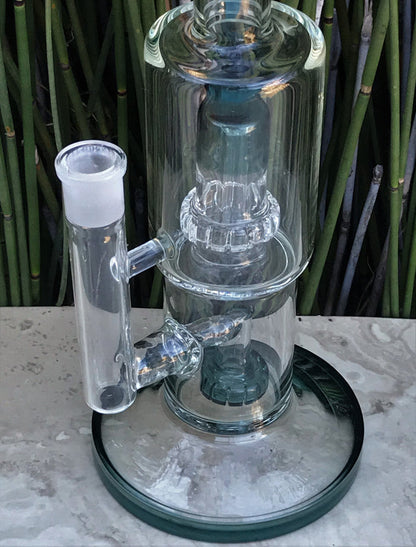 13" Thick Glass Rig Double Shower & Dome Perc w/14mm Male Bowl - Grass