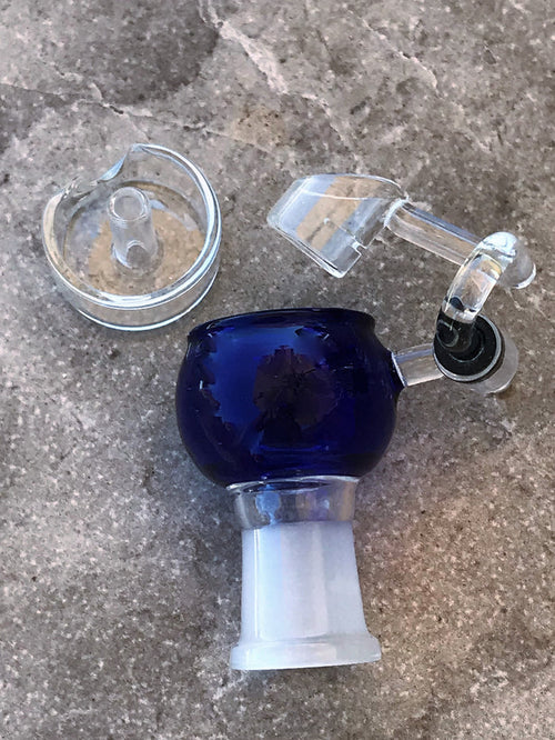 14mm Quartz Female Honey Bucket with Carb Cap - Blue Bowl