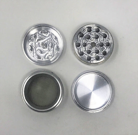 1.5" Spice & Herb Grinder with Pollen Catcher - 4 piece in SILVER