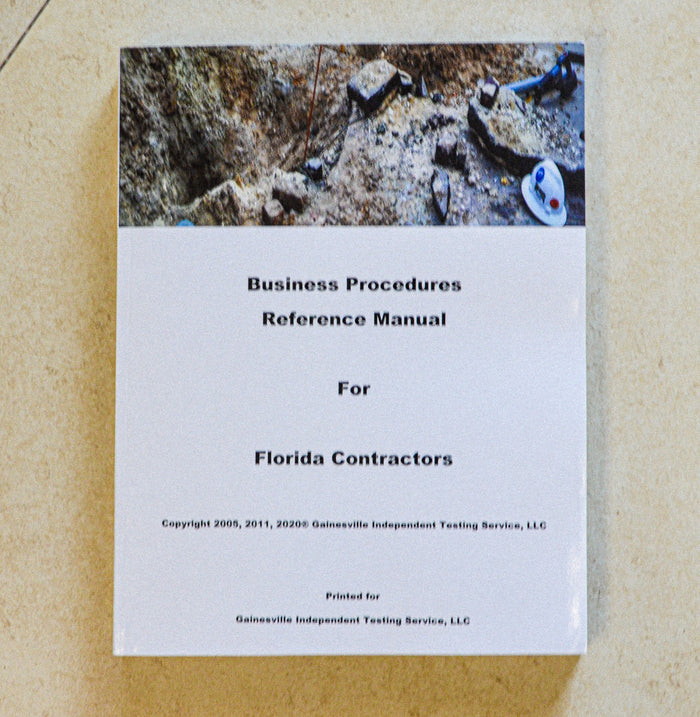 Front cover of Business Procedures Reference Manual for Florida Contractors with construction site photo at top