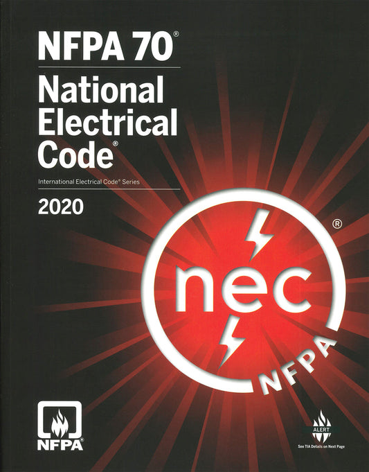 2020 NFPA 70 National Electrical Code book cover with red and black design featuring NFPA and NEC logos