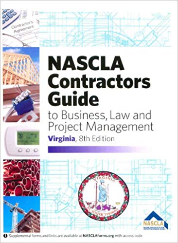 Cover of NASCLA Contractors Guide to Business, Law and Project Management Virginia 8th Edition with construction and legal images