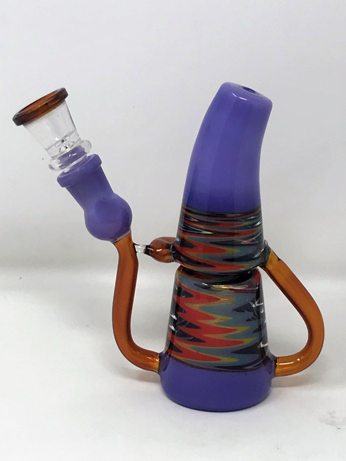 6" Collectible & Unique Mini Recycler Rig in Thick Glass with 14mm Slide Bowl - Lavender & Pattern