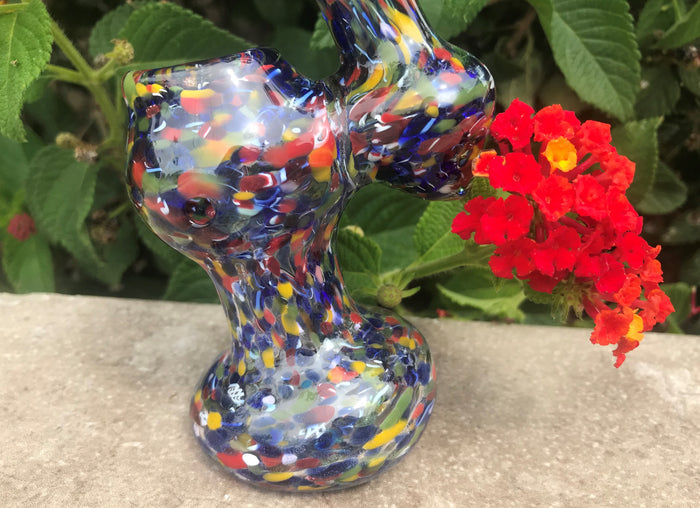 6" Multi Color Splatter Glass Bubbler w/Zipper Padded Hard Case in Black
