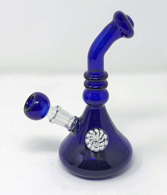 7" Beautiful Thick Blue Glass Beaker Rig w/White Implosion 14mm Blue Bowl - Deep Purple