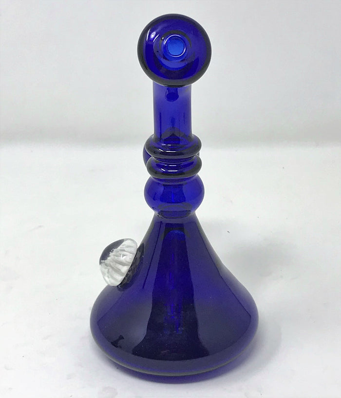 7" Beautiful Thick Blue Glass Beaker Rig w/White Implosion 14mm Blue Bowl - Deep Purple