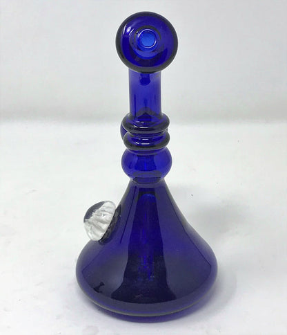7" Beautiful Thick Blue Glass Beaker Rig w/White Implosion 14mm Blue Bowl - Deep Purple