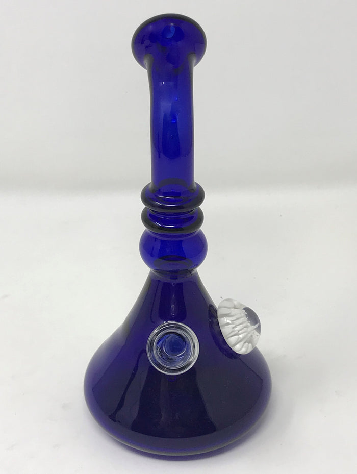 7" Beautiful Thick Blue Glass Beaker Rig w/White Implosion 14mm Blue Bowl - Deep Purple