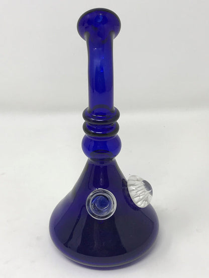 7" Beautiful Thick Blue Glass Beaker Rig w/White Implosion 14mm Blue Bowl - Deep Purple