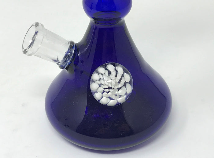 7" Beautiful Thick Blue Glass Beaker Rig w/White Implosion 14mm Blue Bowl - Deep Purple