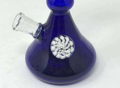 7" Beautiful Thick Blue Glass Beaker Rig w/White Implosion 14mm Blue Bowl - Deep Purple