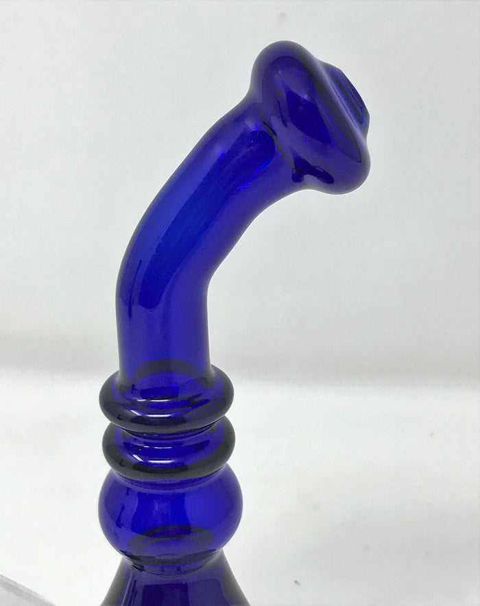 7" Beautiful Thick Blue Glass Beaker Rig w/White Implosion 14mm Blue Bowl - Deep Purple