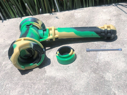7" Silicone Hammer Hand Pipe w/Dab Tool & Container - Camo