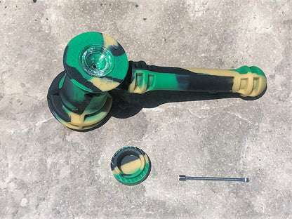 7" Silicone Hammer Hand Pipe w/Dab Tool & Container - Camo