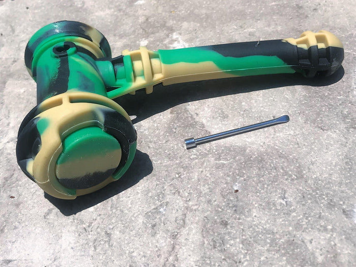 7" Silicone Hammer Hand Pipe w/Dab Tool & Container - Camo