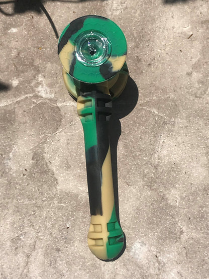 7" Silicone Hammer Hand Pipe w/Dab Tool & Container - Camo