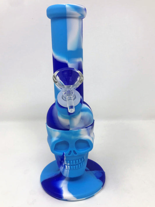 8" Silicone Detachable & Unbreakable Skull Bong w/14mm Thick Glass Bowl - Lt Blue & Royale