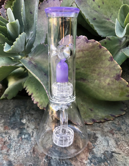 8" Thick Glass Beaker Double Shower Perc & Dome Perc Rig 14mm Diamond Bowl - Lilac