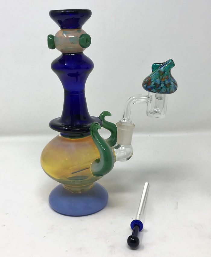 8.5" Collectible & Unique Handmade, Fumed Thick Glass Rig w/Quartz Banger, Tool + Carb Cap - Mosaic Dabber