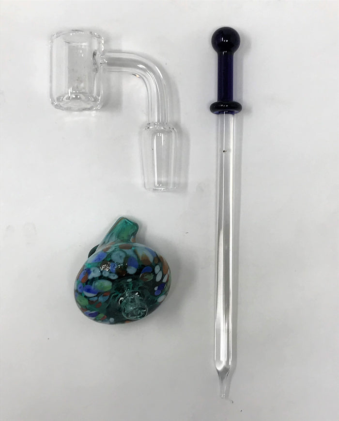 8.5" Collectible & Unique Handmade, Fumed Thick Glass Rig w/Quartz Banger, Tool + Carb Cap - Mosaic Dabber