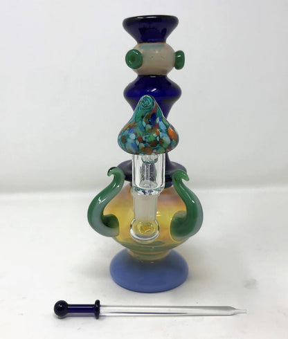 8.5" Collectible & Unique Handmade, Fumed Thick Glass Rig w/Quartz Banger, Tool + Carb Cap - Mosaic Dabber