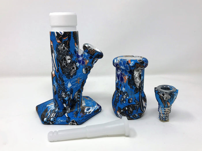 8.5" Thick Silicone Detachable Unbreakable Bong Silicone w/Glass Screen Bowl