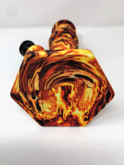 9" Thick Silicone Detachable & Unbreakable Bong in Fire Graphic Design w/14mm Male Slide Bowl